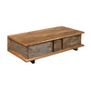 48 Inch Handcrafted Rectangular Coffee Table with 2 Drawers Black Iron Sled Base Rustic Natural Brown - UPT-272888 UPT-272888