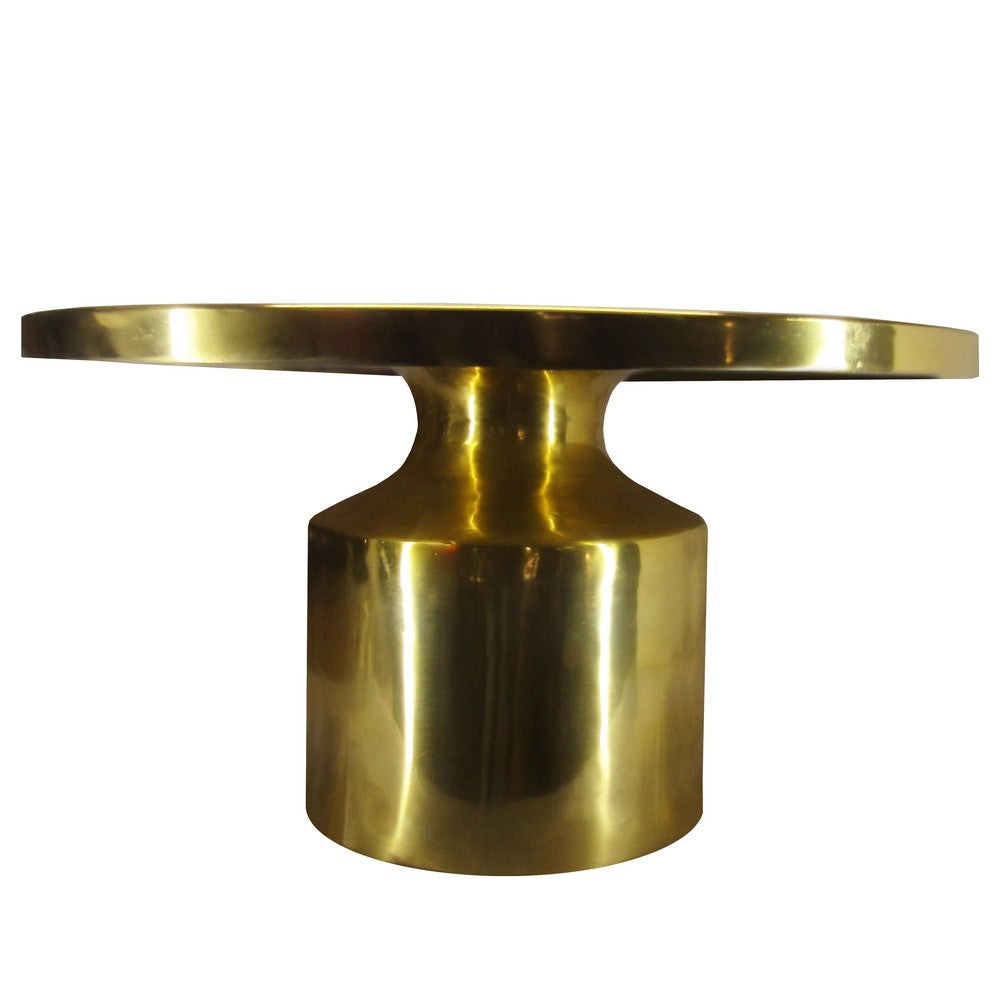 Zoe 30 Inch Modern Classic Round Metal Coffee Table with Pedestal Base Glossy Gold Brass By The Urban Port UPT-272897