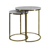 21 18 Inch Transitional Style Round Marble Top Nesting End Table Set of 2 Metal Frame White Brass By The Urban Port UPT-272902