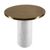 17 Inch Round Brass Modern Accent End Table with Cylindrical Marble Base Brass White By The Urban Port UPT-272904