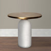 17 Inch Round Brass Modern Accent End Table with Cylindrical Marble Base Brass White By The Urban Port UPT-272904