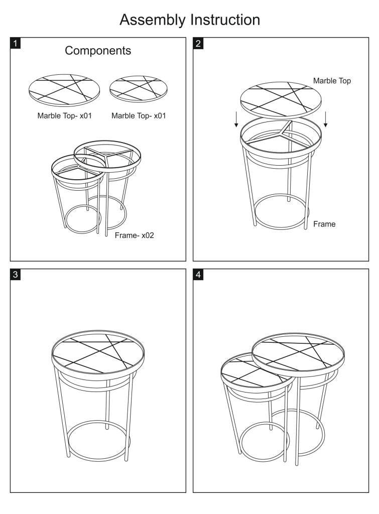 22 20 Inch Round 2 Piece Marble Top Nesting End Table Set with Metal Frame Brass Inlay White By The Urban Port UPT-272905