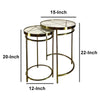 22 20 Inch Round 2 Piece Marble Top Nesting End Table Set with Metal Frame Brass Inlay White By The Urban Port UPT-272905