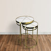 22 20 Inch Round 2 Piece Marble Top Nesting End Table Set with Metal Frame Brass Inlay White By The Urban Port UPT-272905