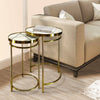 22, 20 Inch Round 2 Piece Marble Top Nesting End Table Set with Metal Frame, Brass Inlay, White By The Urban Port