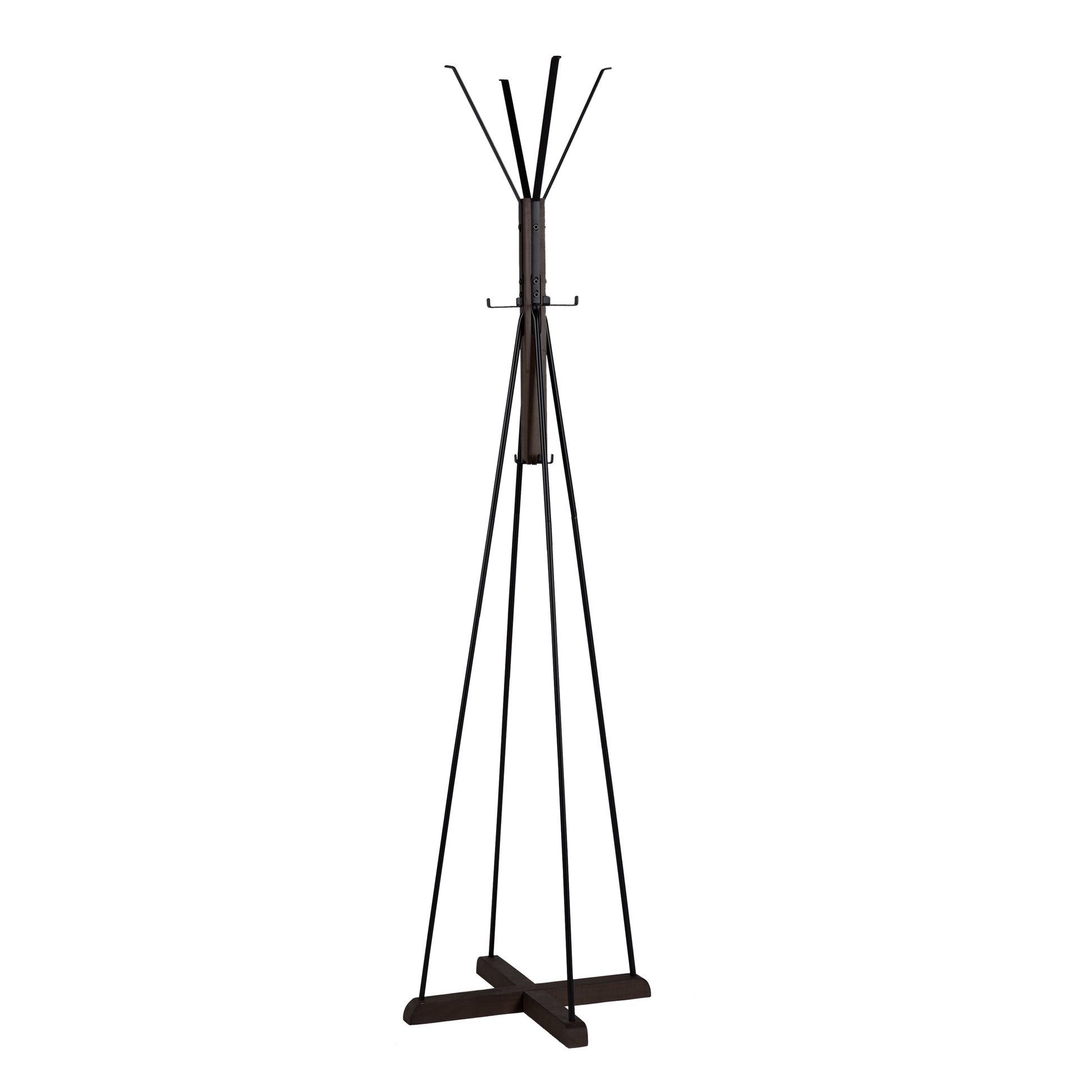 Holly 71 Inch Standing Wooden Coat Rack with Multiple Hooks Hangers Reclaimed Wood and Iron Brown Black By The Urban Port UPT-273093