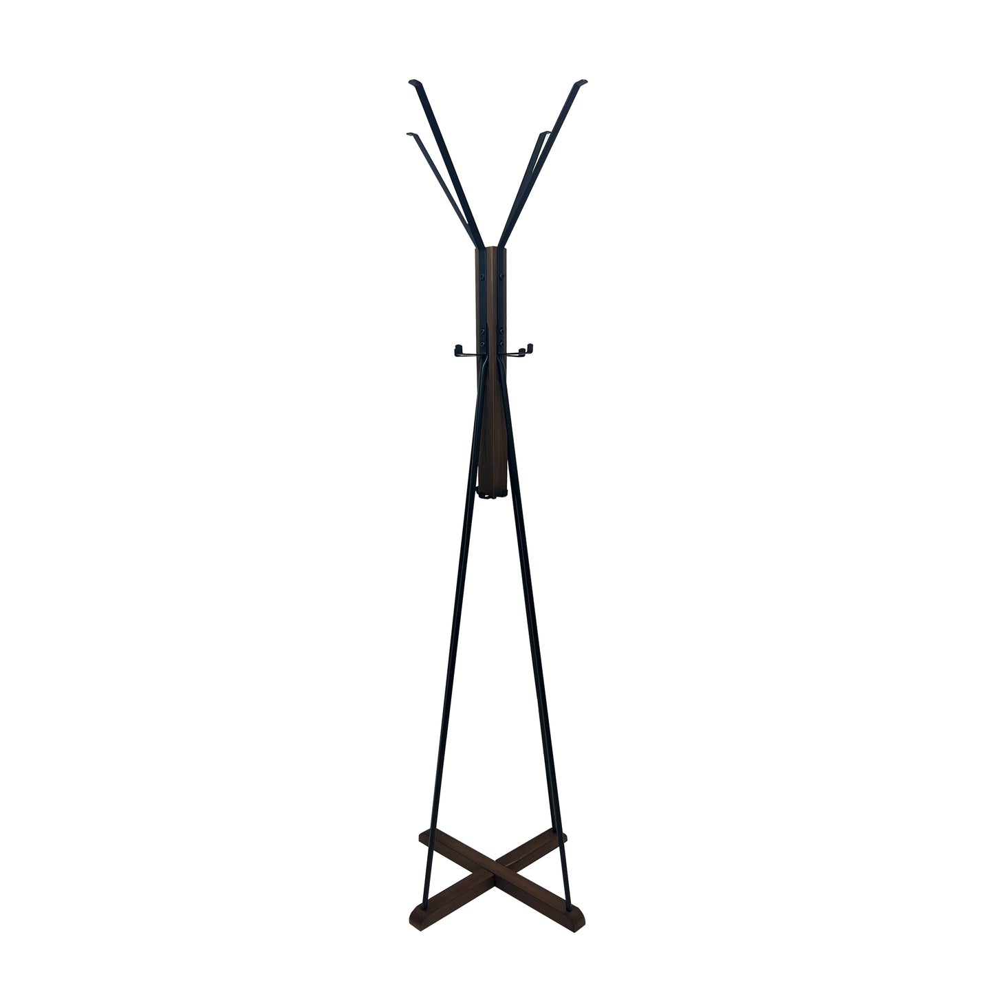 Holly 71 Inch Standing Wooden Coat Rack with Multiple Hooks Hangers Reclaimed Wood and Iron Brown Black By The Urban Port UPT-273093