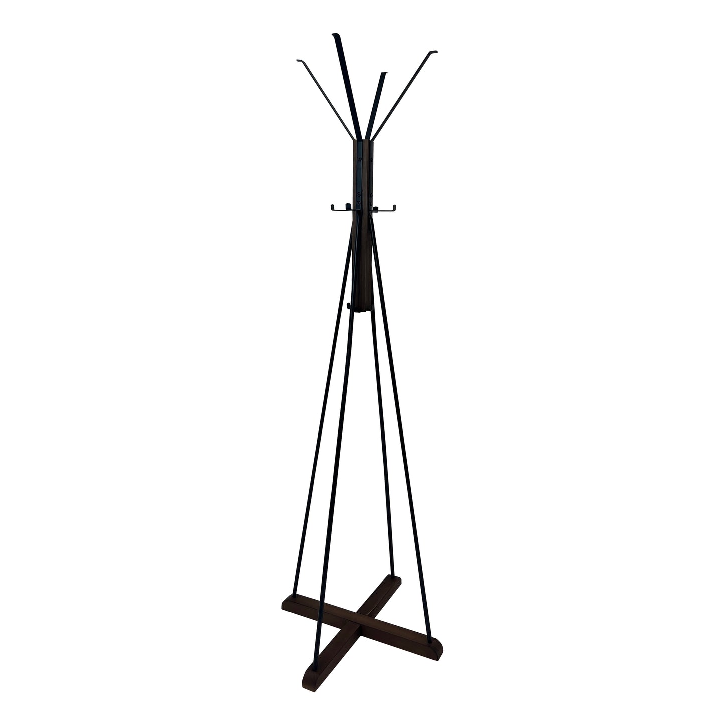 Holly 71 Inch Standing Wooden Coat Rack with Multiple Hooks Hangers Reclaimed Wood and Iron Brown Black By The Urban Port UPT-273093