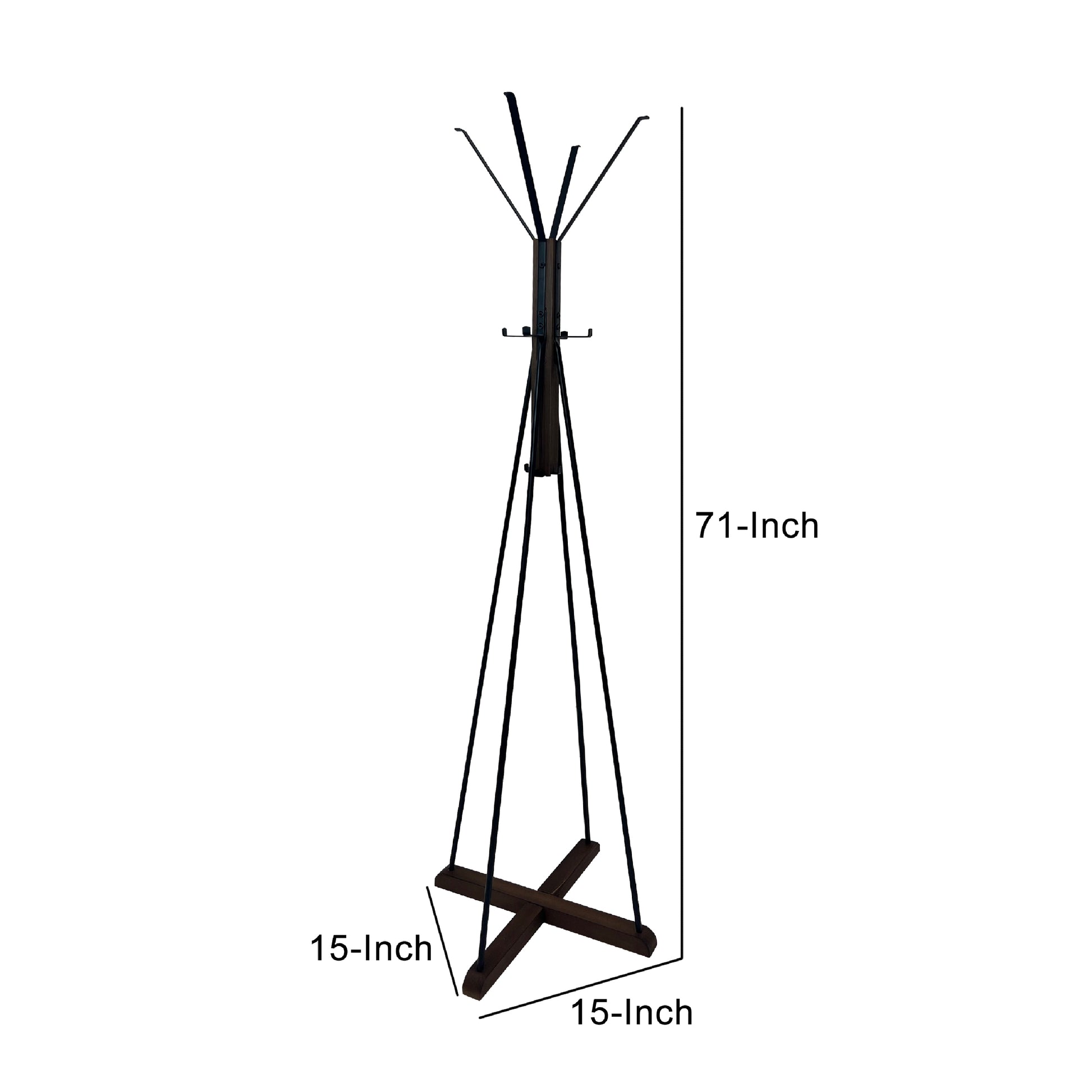 Holly 71 Inch Standing Wooden Coat Rack with Multiple Hooks Hangers Reclaimed Wood and Iron Brown Black By The Urban Port UPT-273093