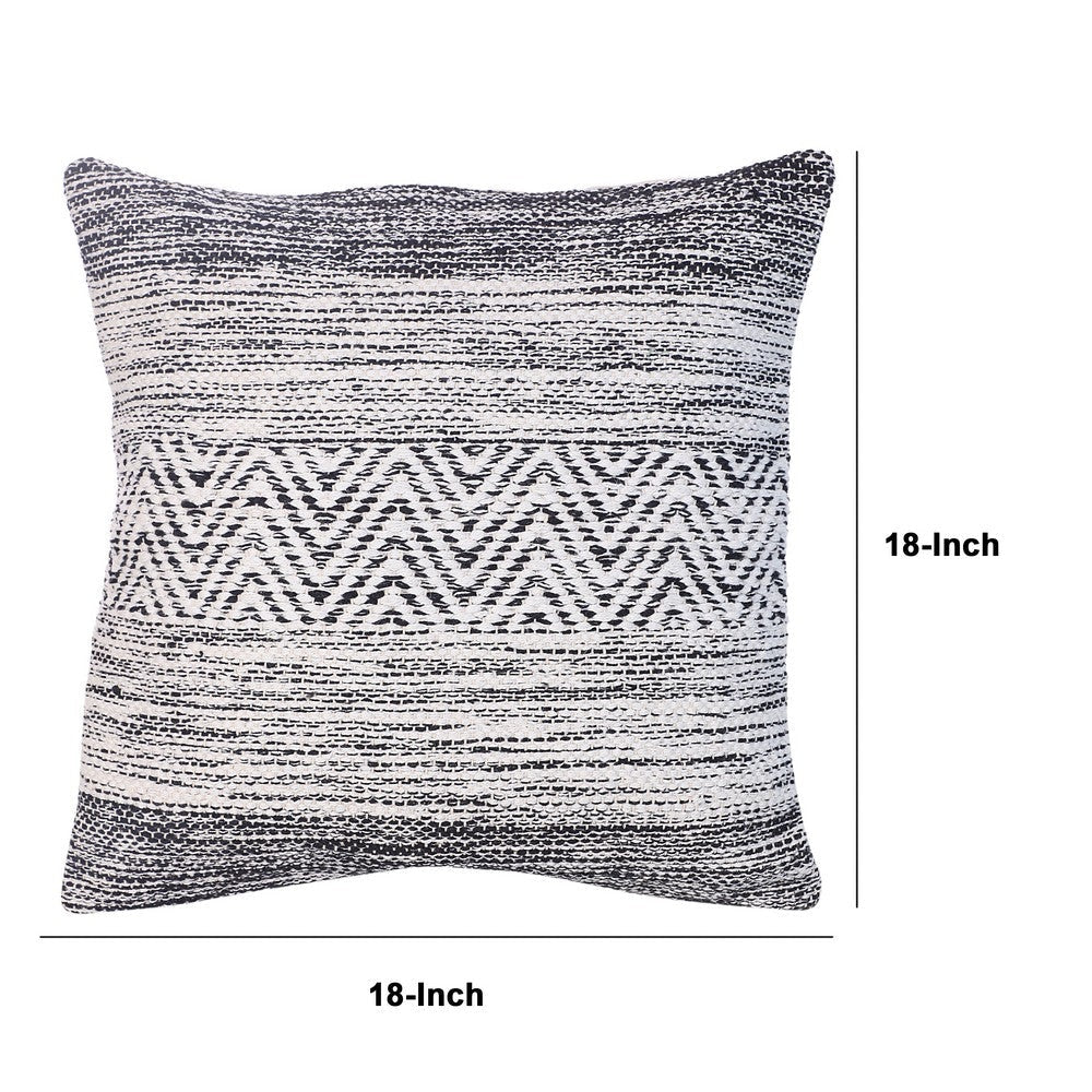 Cabe 18 X 18 Handcrafted Soft Cotton Accent Throw Pillow Wavy Lined Pattern Black White By The Urban Port UPT-273456