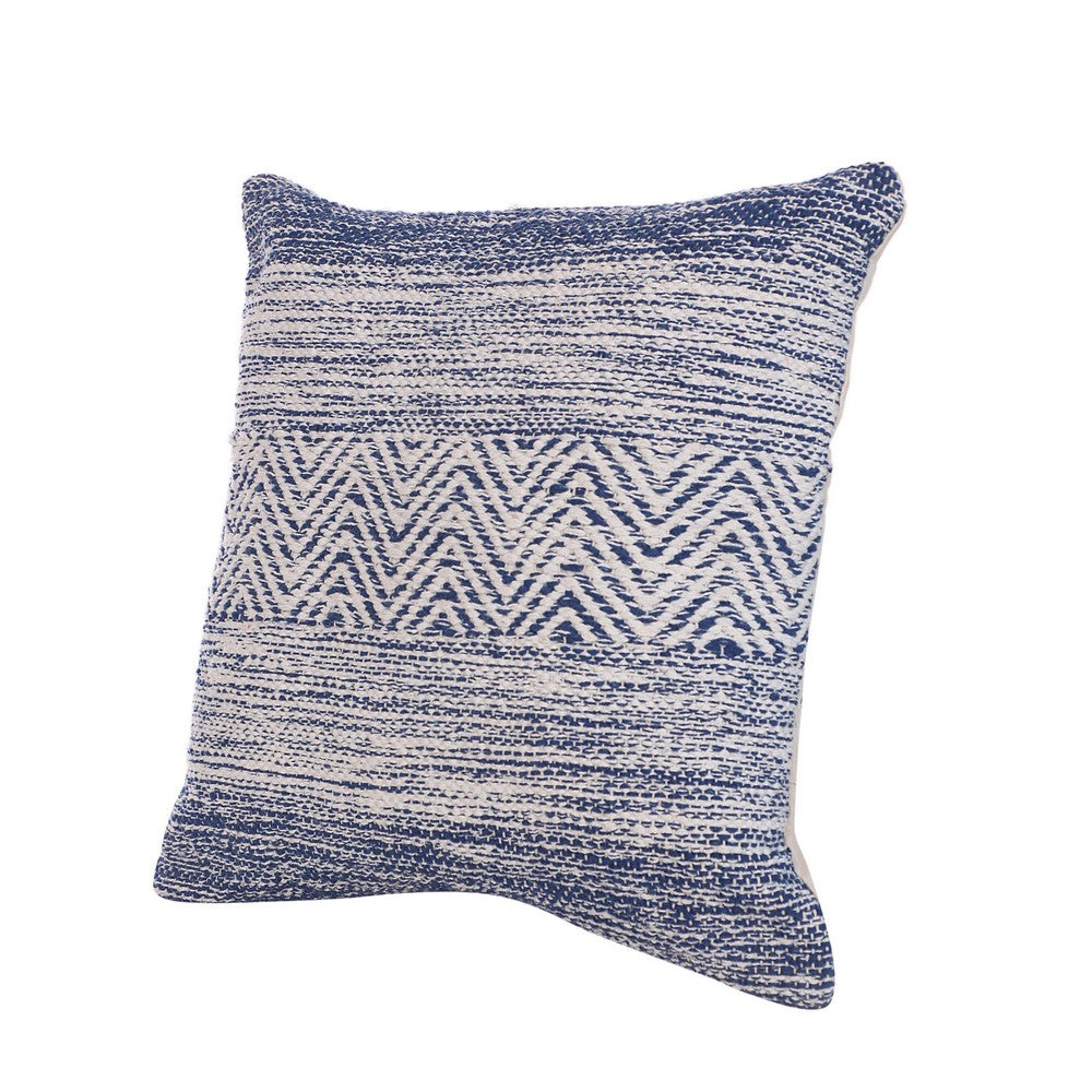 Cabe 18 X 18 Handcrafted Soft Cotton Accent Throw Pillow Wavy Lined Pattern Ink Blue White By The Urban Port UPT-273457