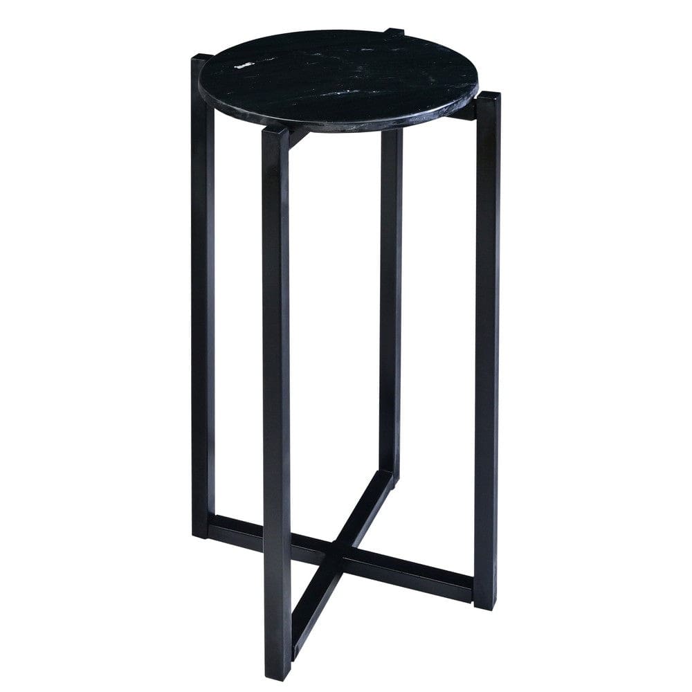 Ivy 24.5 Inch Round Marble Top Accent Side Table with Metal Frame By The Urban Port UPT-273472