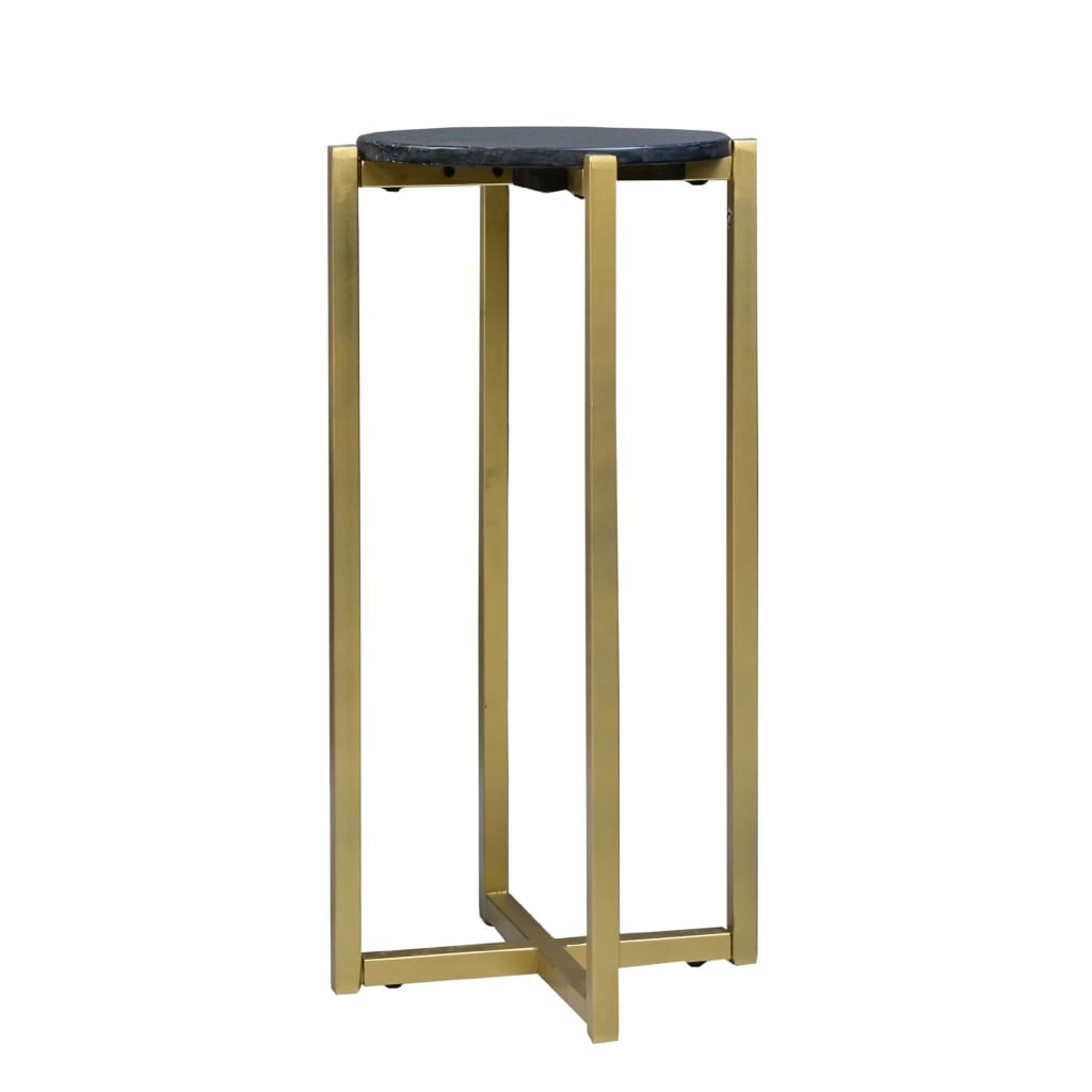 Ivy 24.5 Inch Marble Top Accent Round Side Table with Metal Frame Black and Gold By The Urban Port UPT-273473