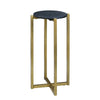 Ivy 24.5 Inch Marble Top Accent Round Side Table with Metal Frame Black and Gold By The Urban Port UPT-273473