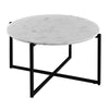 Ivy 30 Inch Marble Top Round Coffee Table with Metal Frame White and Black By The Urban Port UPT-273474