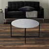 Ivy 30 Inch Marble Top Round Coffee Table with Metal Frame White and Black By The Urban Port UPT-273474