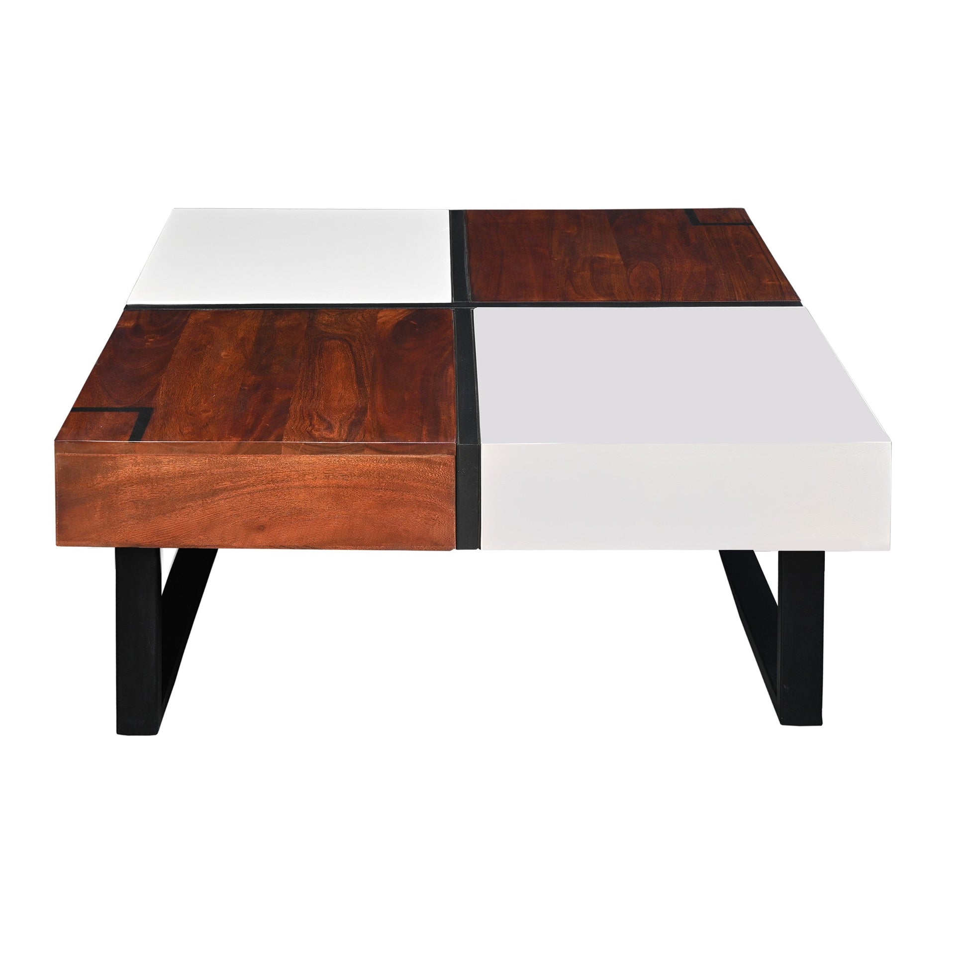 Byron 35 Inch Acacia Wood Square Coffee Table 2 Slide Out Storage White Mahogany Brown By The Urban Port UPT-273477