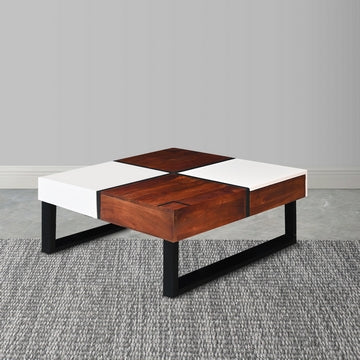 Byron 35 Inch Acacia Wood Square Coffee Table 2 Slide Out Storage White Mahogany Brown By The Urban Port UPT-273477