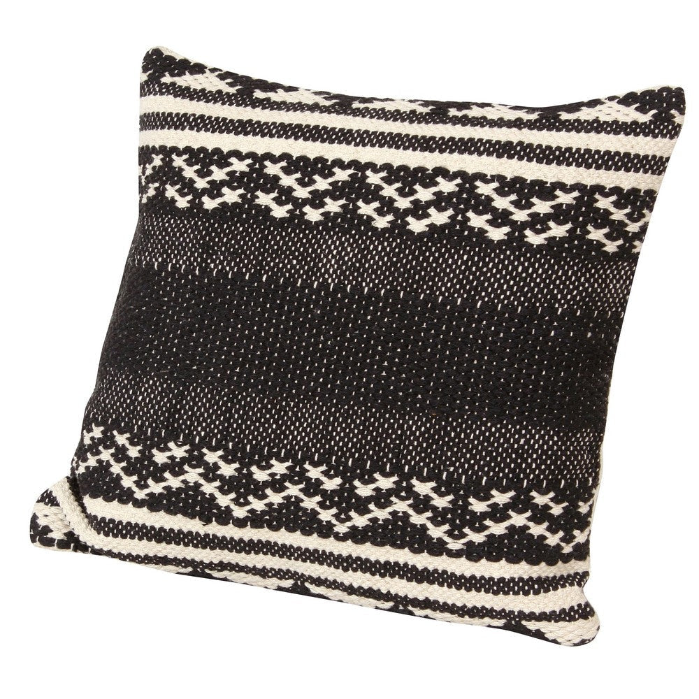 18 x 18 Jacquard Square Decorative Cotton Accent Throw Pillow with Aztec Tribal Boho Pattern Black White By The Urban Port UPT-273478