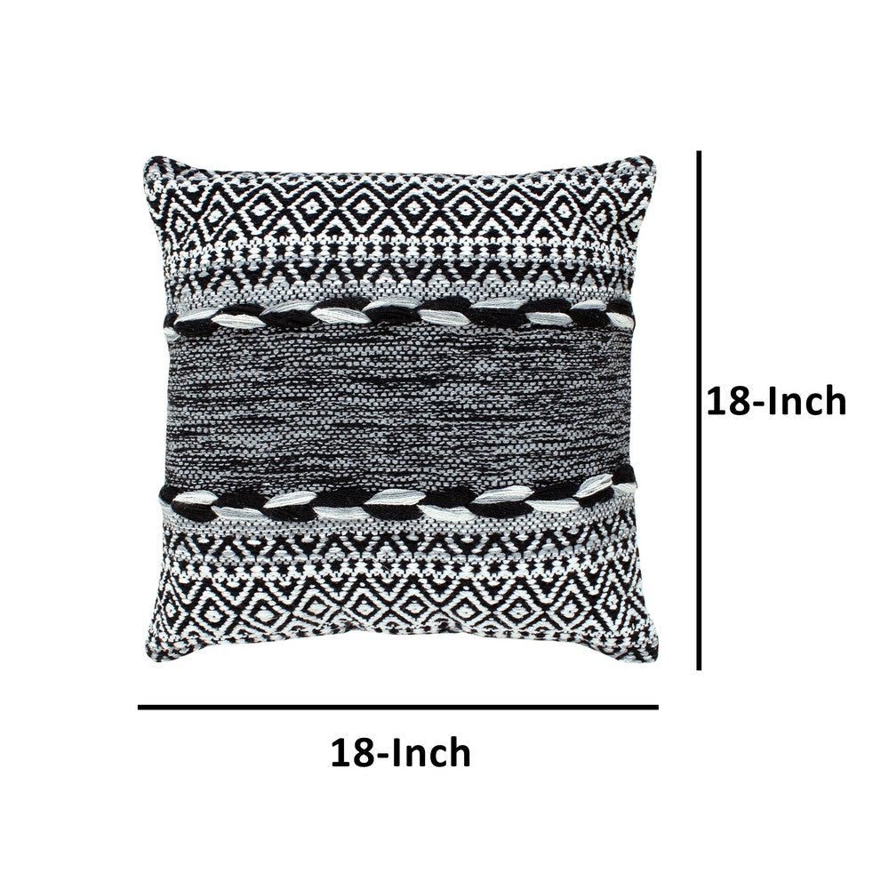 18 x 18 Jacquard Square Decorative Cotton Accent Throw Pillow with Soft Boho Tribal Pattern Black White By The Urban Port UPT-273479