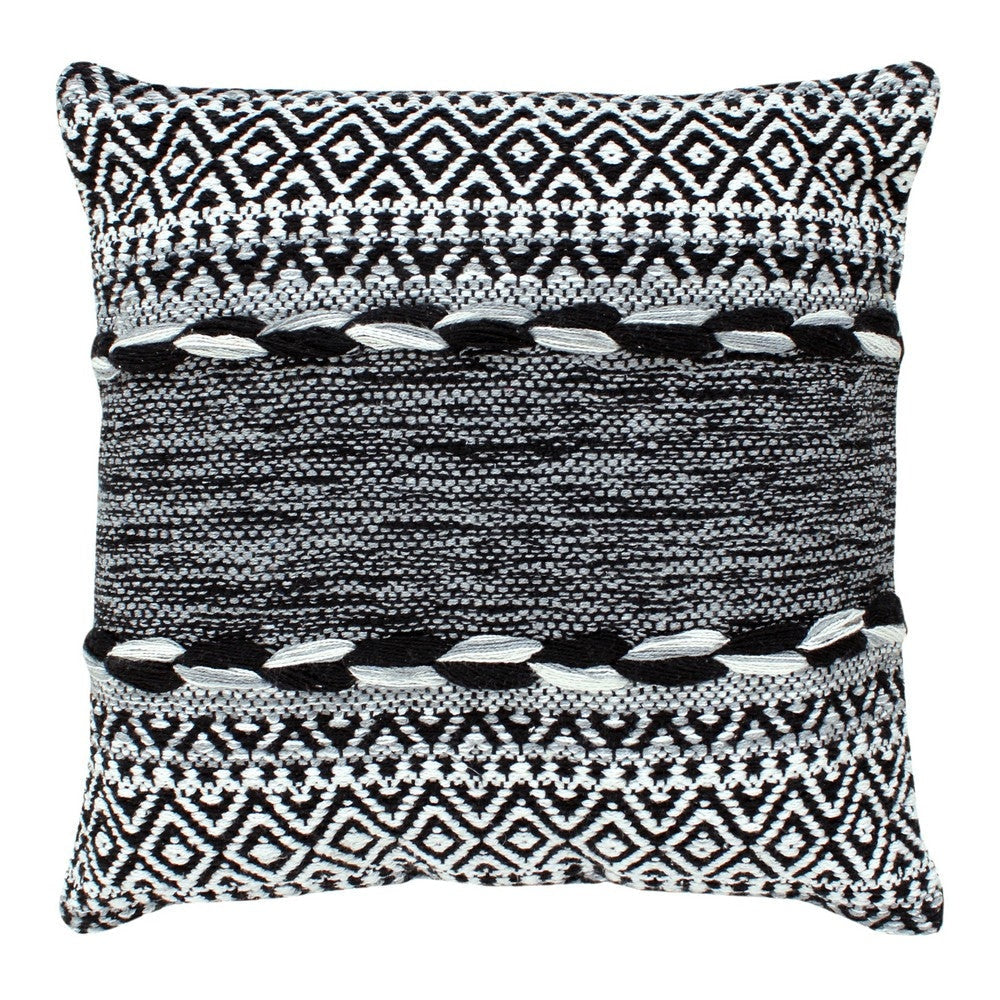 18 x 18 Jacquard Square Decorative Cotton Accent Throw Pillow with Soft Boho Tribal Pattern Black White By The Urban Port UPT-273479