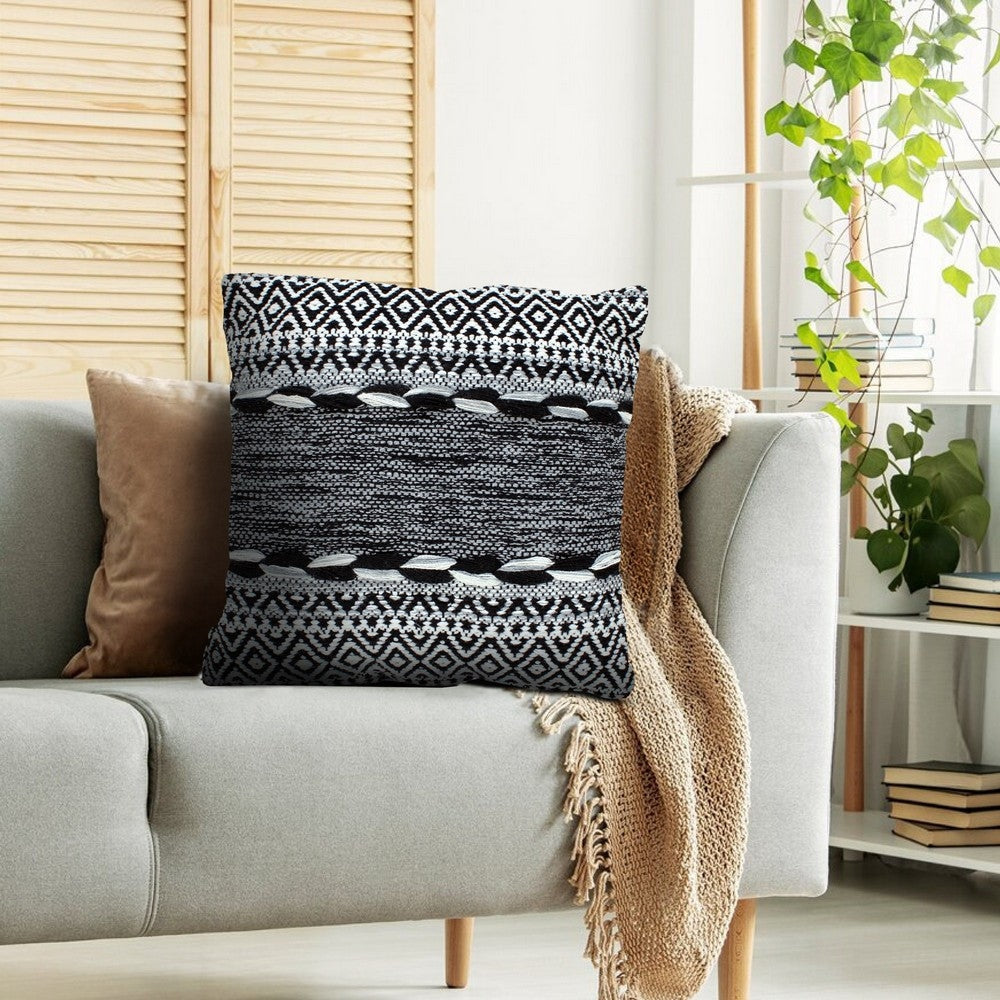 18 x 18 Jacquard Square Decorative Cotton Accent Throw Pillow with Soft Boho Tribal Pattern Black White By The Urban Port UPT-273479