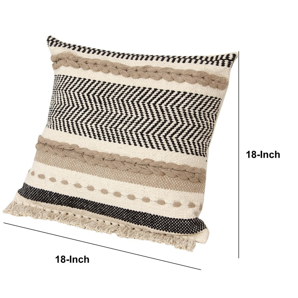 18 x 18 Square Cotton Bohemian Style Decorative Accent Throw Pillow with Herringbone Pattern Beige Black By The Urban Port UPT-273481