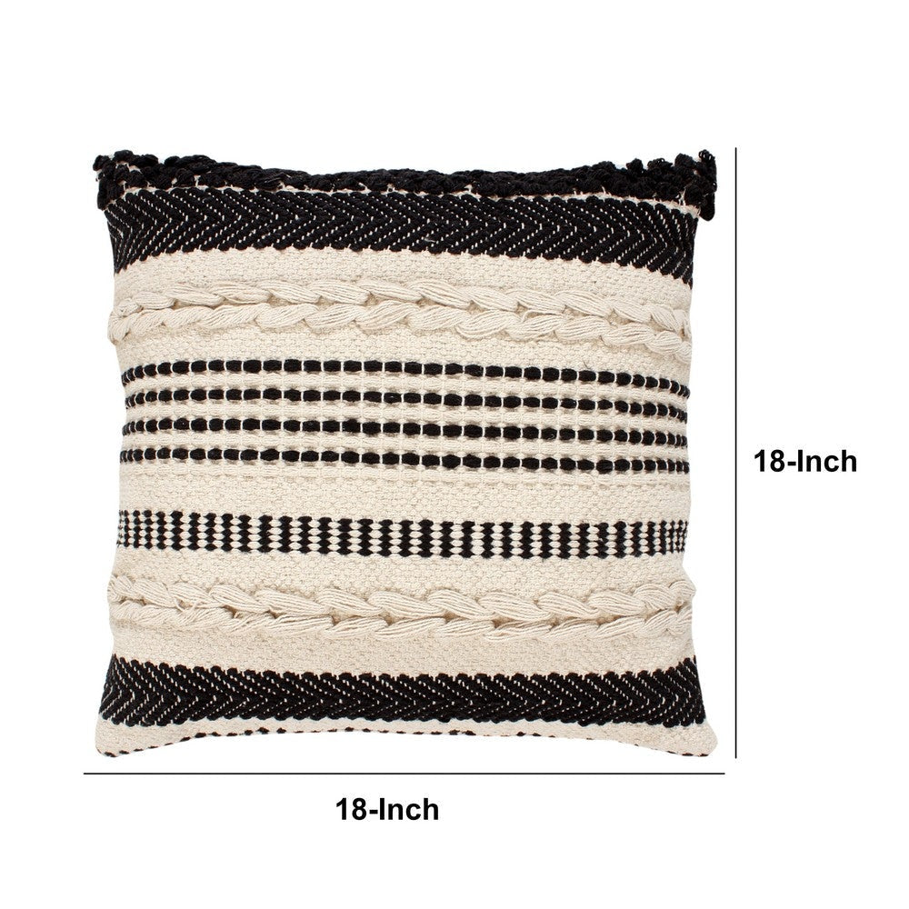 18 x 18 Square Cotton Decor Accent Throw Pillow Herringbone Design Embroidery Cream Black By The Urban Port UPT-273482