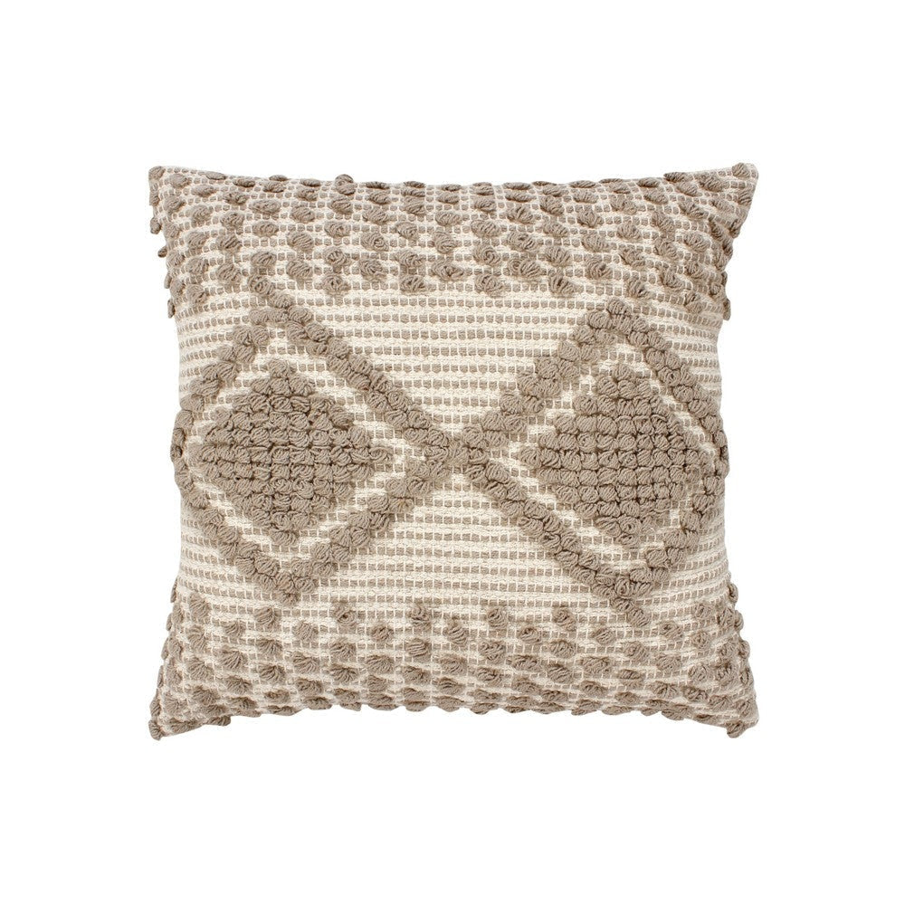 18 x 18 Square Cotton Decorative Accent Throw Pillow Raised Diamond Embroidery Beige By The Urban Port UPT-273487