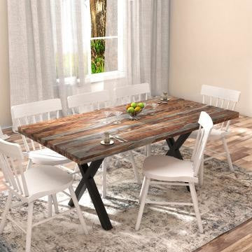 70 Inch Handcrafted Dining Table Solid Rosewood Rectangular Top with X Shape Iron Legs 2 Tone Brown and Black By The Urban Port UPT-273761