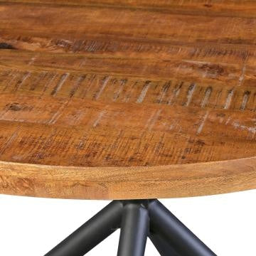 48 Inch Handcrafted Dining Table Solid Mango Wood Round Top with Iron Crisscrossed Legs Natural Brown and Black By The Urban Port UPT-273762