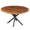 48 Inch Handcrafted Dining Table Solid Mango Wood Round Top with Iron Crisscrossed Legs Natural Brown and Black By The Urban Port UPT-273762