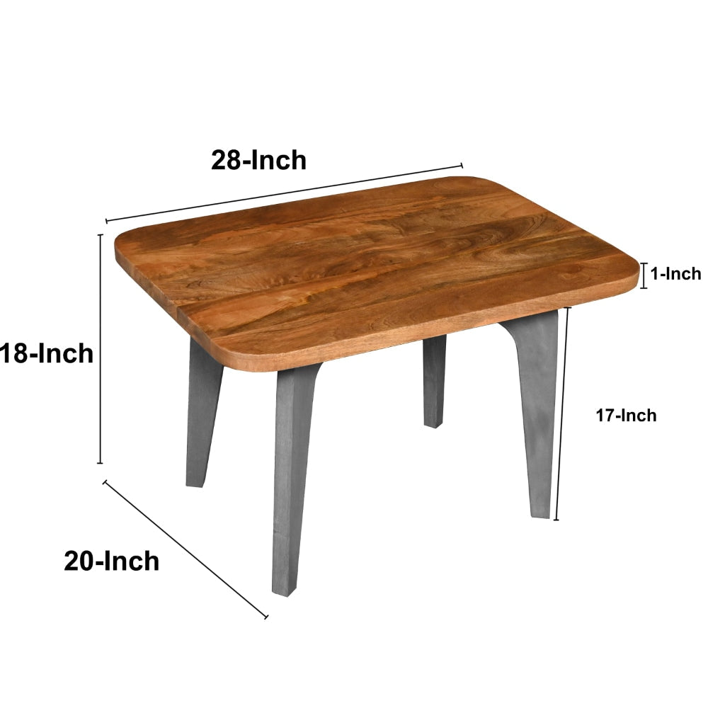 Wade 28 Inch Handcrafted Rectangular Coffee Table Solid Natural Brown Mango Wood Inverted U Shape Legs By The Urban Port UPT-274462