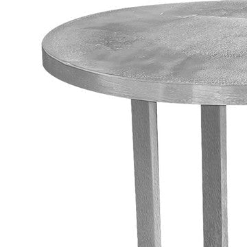 Cyrus 18 Inch Round Accent Side Table Textured Top Cast Aluminum Arched Cut Out Glossy Silver By The Urban Port UPT-274820