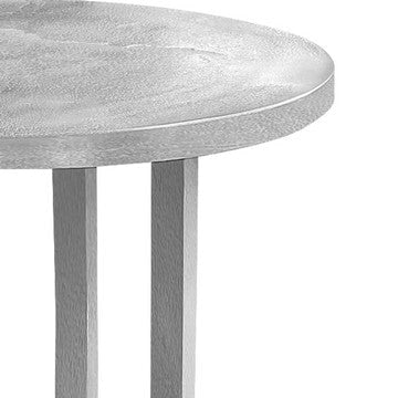 Cyrus 18 Inch Round Accent Side Table Textured Top Cast Aluminum Arched Cut Out Glossy Silver By The Urban Port UPT-274820