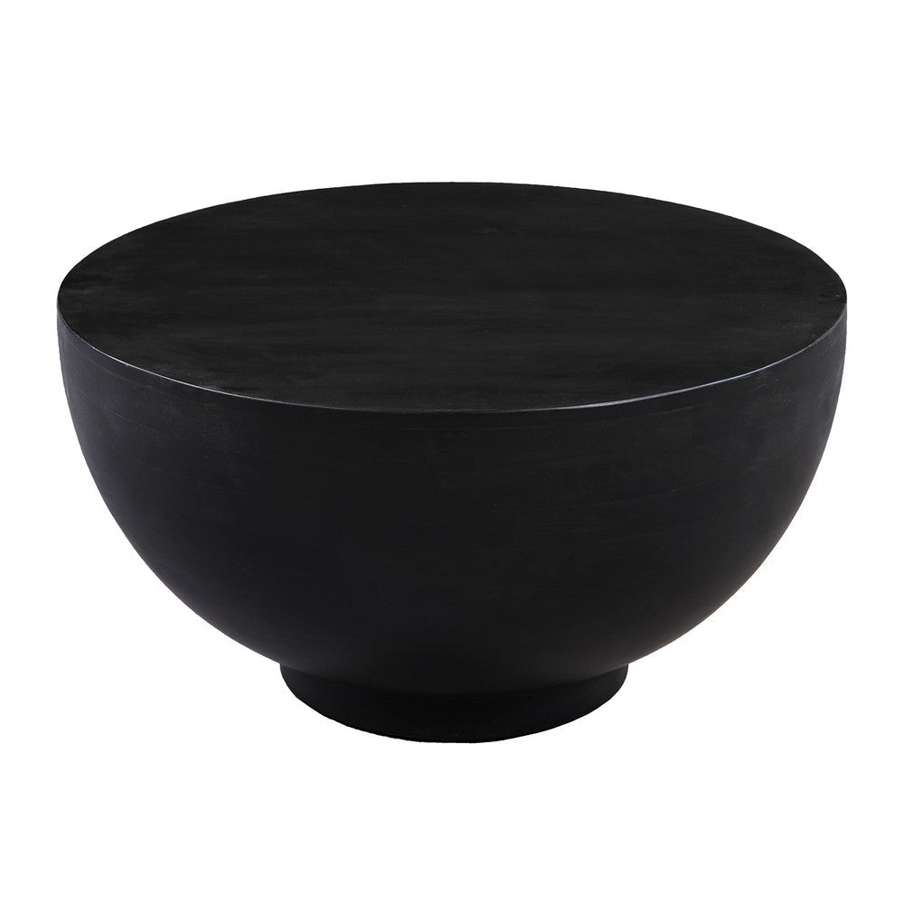 30 Inch Modern Art Coffee Table Round Drum Shape Solid Mango Wood Matte Black By The Urban Port UPT-276366