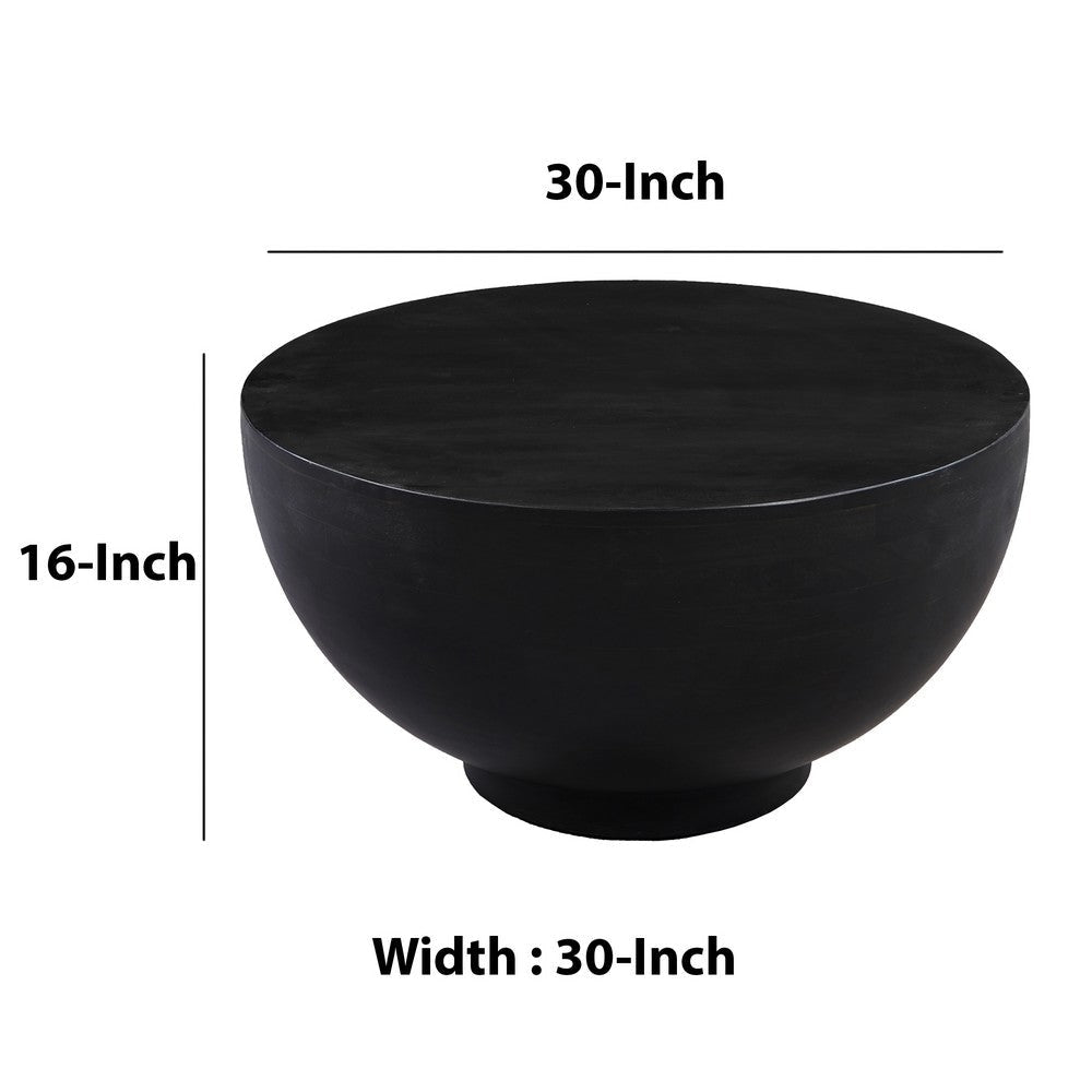 30 Inch Modern Art Coffee Table Round Drum Shape Solid Mango Wood Matte Black By The Urban Port UPT-276366