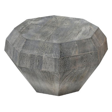 30 Inch Modern Art Coffee Table 3D Diamond Shape Solid Mango Wood Weathered Gray - UPT-276367 UPT-276367