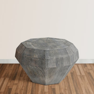 30 Inch Modern Art Coffee Table 3D Diamond Shape Solid Mango Wood Weathered Gray - UPT-276367 UPT-276367