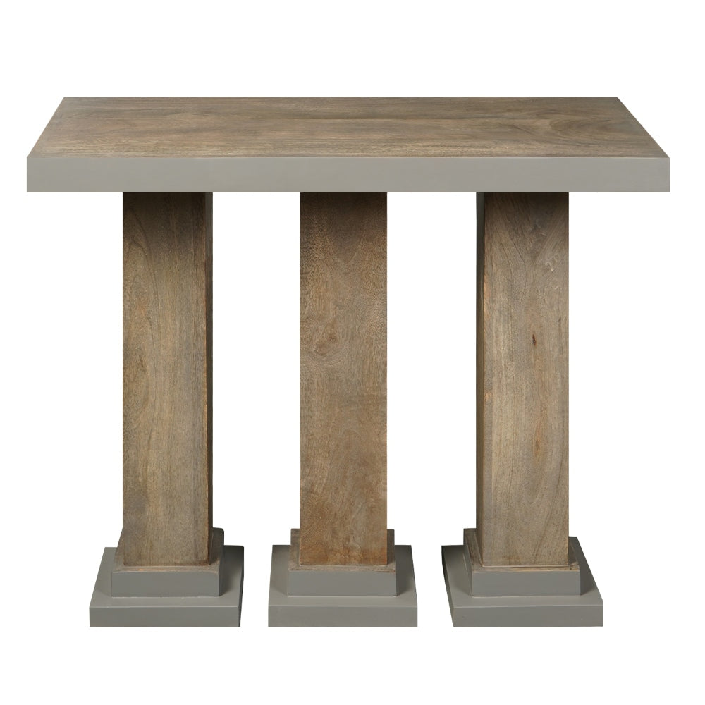 35 Inch Handcrafted Console Table Solid Mango Wood with Pillar Style Legs in Rustic Brown Finish By The Urban Port UPT-276368