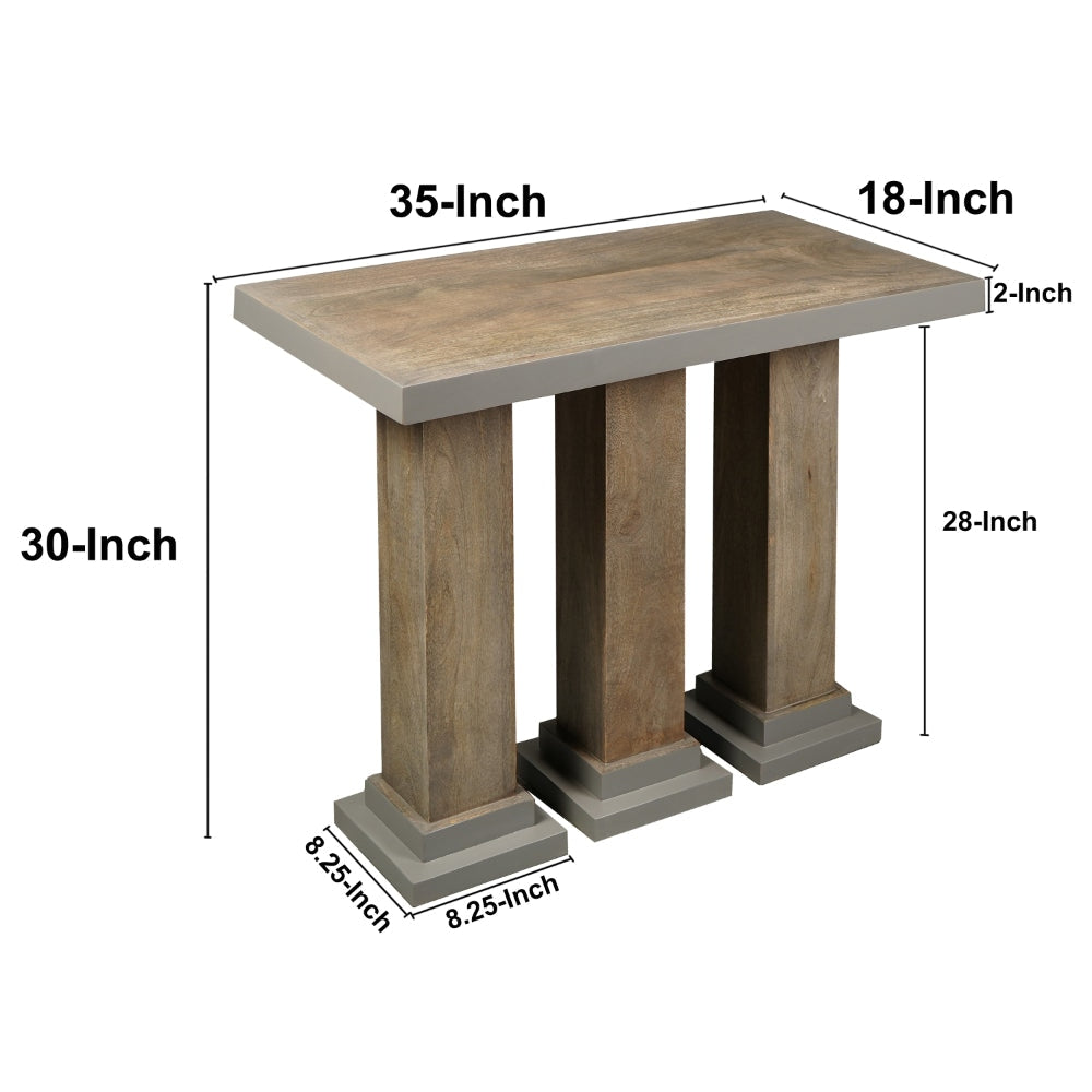 35 Inch Handcrafted Console Table Solid Mango Wood with Pillar Style Legs in Rustic Brown Finish By The Urban Port UPT-276368