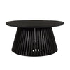 Ridge 32 Inch Handcrafted Round Coffee Table Mango Wood Slatted Flared Base Black By The Urban Port UPT-276558