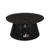 Ridge 32 Inch Handcrafted Round Coffee Table Mango Wood Slatted Flared Base Black By The Urban Port UPT-276558