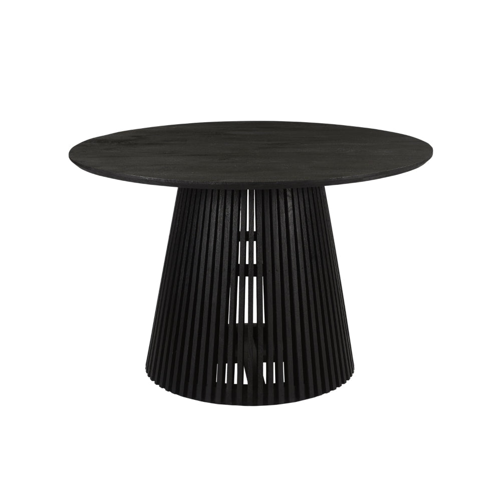 Ridge 47 Inch Handcrafted Mango Wood Round Dining Table Slatted Flared Base Black By The Urban Port UPT-276560