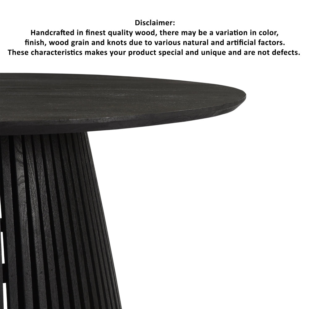 Ridge 47 Inch Handcrafted Mango Wood Round Dining Table Slatted Flared Base Black By The Urban Port UPT-276560