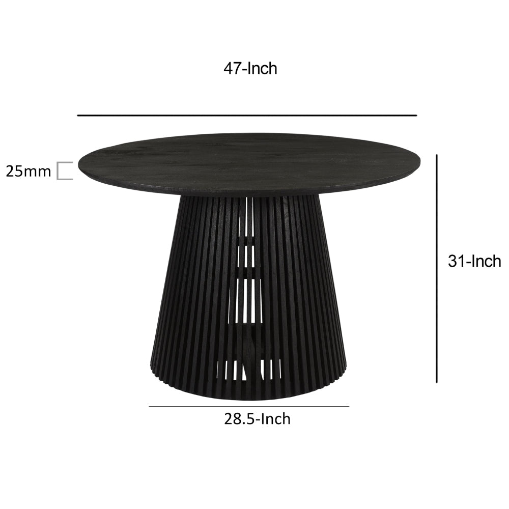 Ridge 47 Inch Handcrafted Mango Wood Round Dining Table Slatted Flared Base Black By The Urban Port UPT-276560