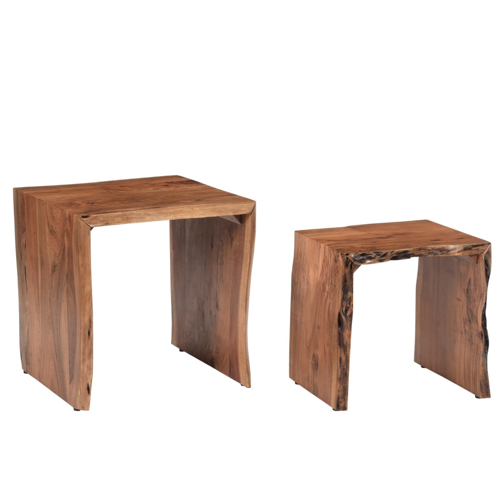 20 17 Inch Handcrafted Acacia Wood Nesting End Tables Live Edge Wood in Natural Brown Finish By The Urban Port UPT-276561