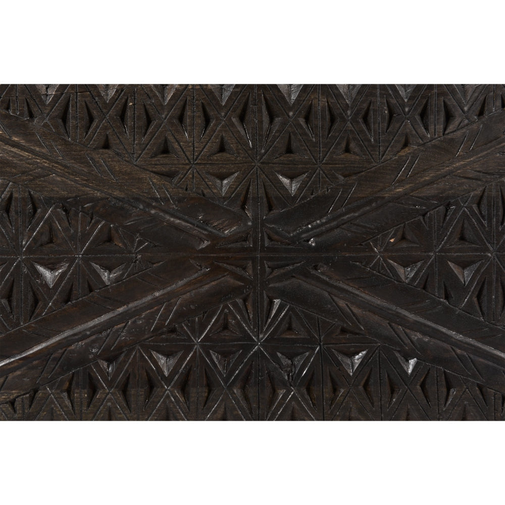 38 Inch Handcrafted Mango Wood Square Coffee Table Artisanal Carved Mesh Base Black By The Urban Port UPT-276562