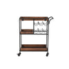 30 Inch Handcrafted Mango Wood Bar Serving Cart with Caster Wheels 6 Bottle Holders Tray Shelves Brown and Black By The Urban Port