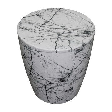 16 Inch Round Accent Side Table Aluminum Sheet Faux Marble Enamel Coating White By The Urban Port UPT-276799